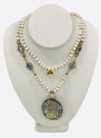 Abalone Pendant, Bone & Druzy Pearl Necklace 202//276